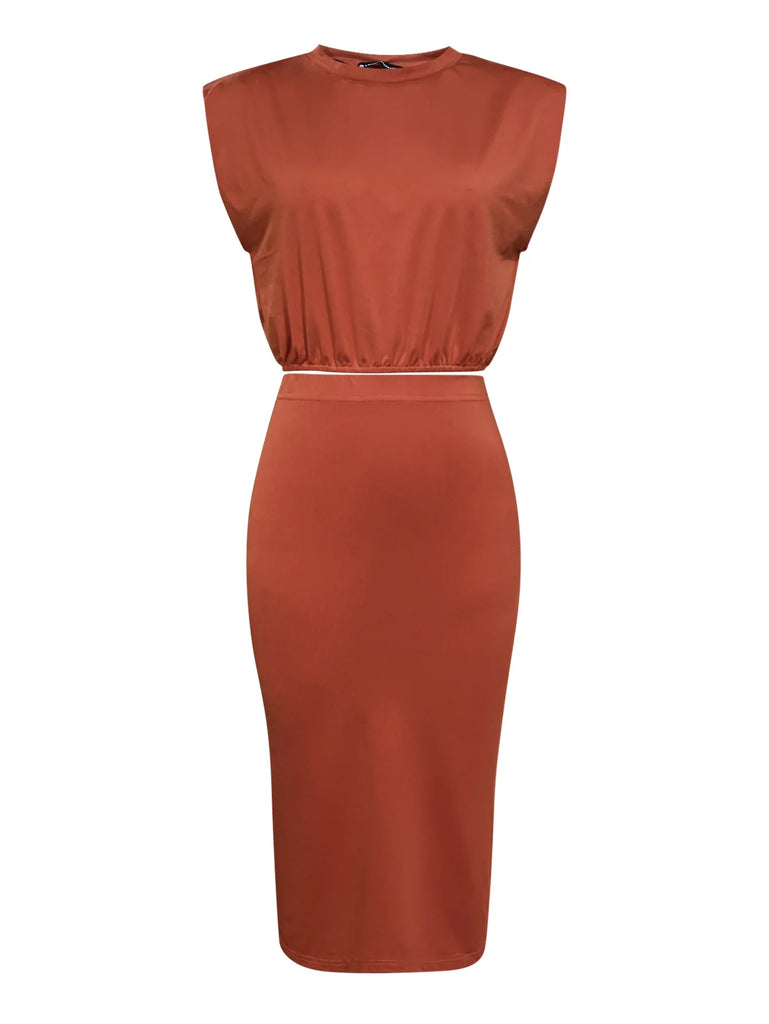 LW Round Neck High Waist Skinny Skirt Set Vintage 2 Piece Long Skirt Sets Elegant skirt sets Y2k Two Piece Outfit Beach Wear