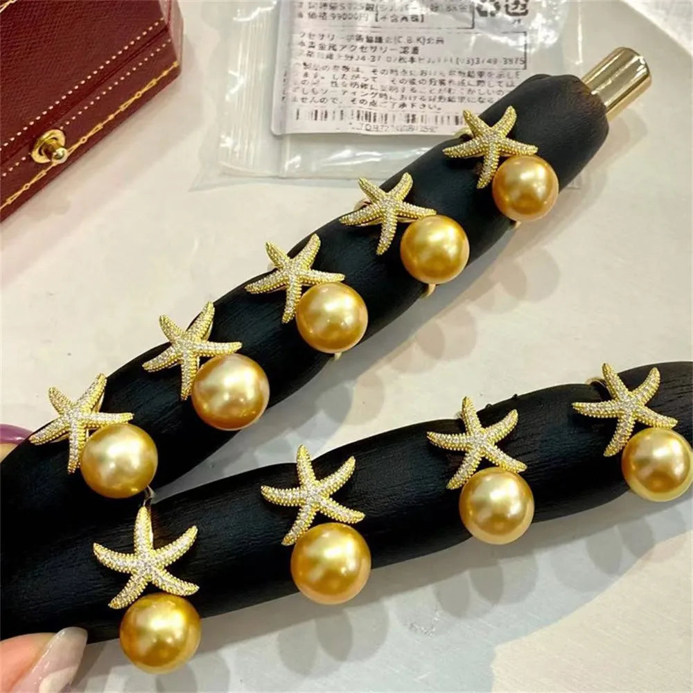 DIY Pearl Ring Accessories S925 Sterling Silver Ring Empty Holder Starfish Ring Silver Jewelry Set Fit 7-10mm Round Flat Beads