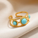 Load image into Gallery viewer, Stainless Steel Rings For Women Natural Stone Open Ring Aesthetic Gold Color Hollow Jewelry Birthday Punk Gift New Accesorios