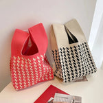 Load image into Gallery viewer, Handmade Knit Handbag Women Mini Knot Wrist-bag Female Casual Color Wide Stripe Plaid Tote Bag Student Reusable Shopping Bag