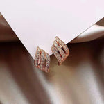 Load image into Gallery viewer, Full Crystal Three Rows S-shaped Stud Earrings for Women Personality Unique Angel Wing Leaf Feather Ear Wedding Jewelry