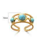 Load image into Gallery viewer, Stainless Steel Rings For Women Natural Stone Open Ring Aesthetic Gold Color Hollow Jewelry Birthday Punk Gift New Accesorios