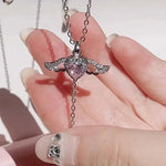 Load image into Gallery viewer, 2024 New Pink Crystal Angel Wings Heart Pendant Necklace Set For Woman Minimalist Chain Chain Necklace Wedding Party Jewelry