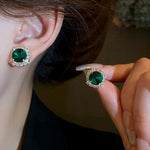 Load image into Gallery viewer, DREJEW Inlaid Green Crystal Necklaces Stud Earrings Jewelry Set For Women Luxury Necklace and Earring with Rhinestones For Party