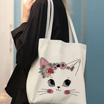 Load image into Gallery viewer, Floral Cat Print Graphics Women Canvas Tote Bag Girls Y2K Aesthetics Handbags Cartoon Cat Student High-capacity Shoulder Bag