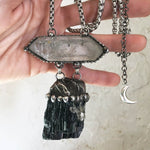 Load image into Gallery viewer, 10pcs Black Tourmaline Tibetan Quartz Crystal Statement Necklace Goth Wicca Boho Punk Rock Festival Schorl Unisex Jewlery