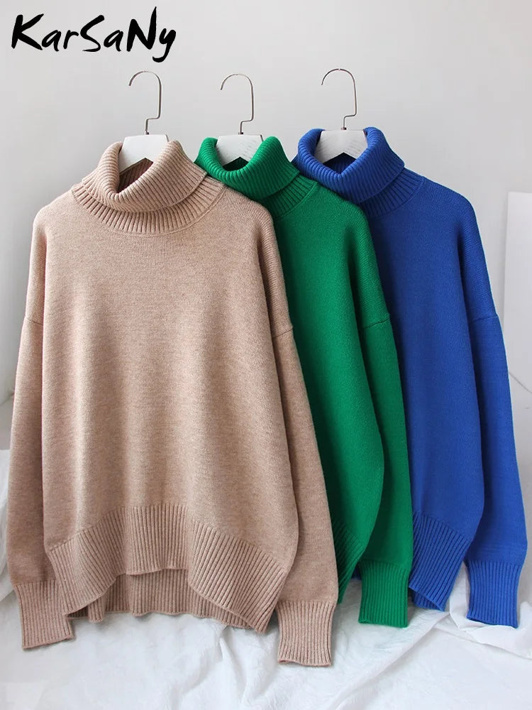 Women's Thick Sweaters Oversize Turtleneck Women Winter Warm White Pullovers Knitted High Neck Oversized Sweater For Women Tops