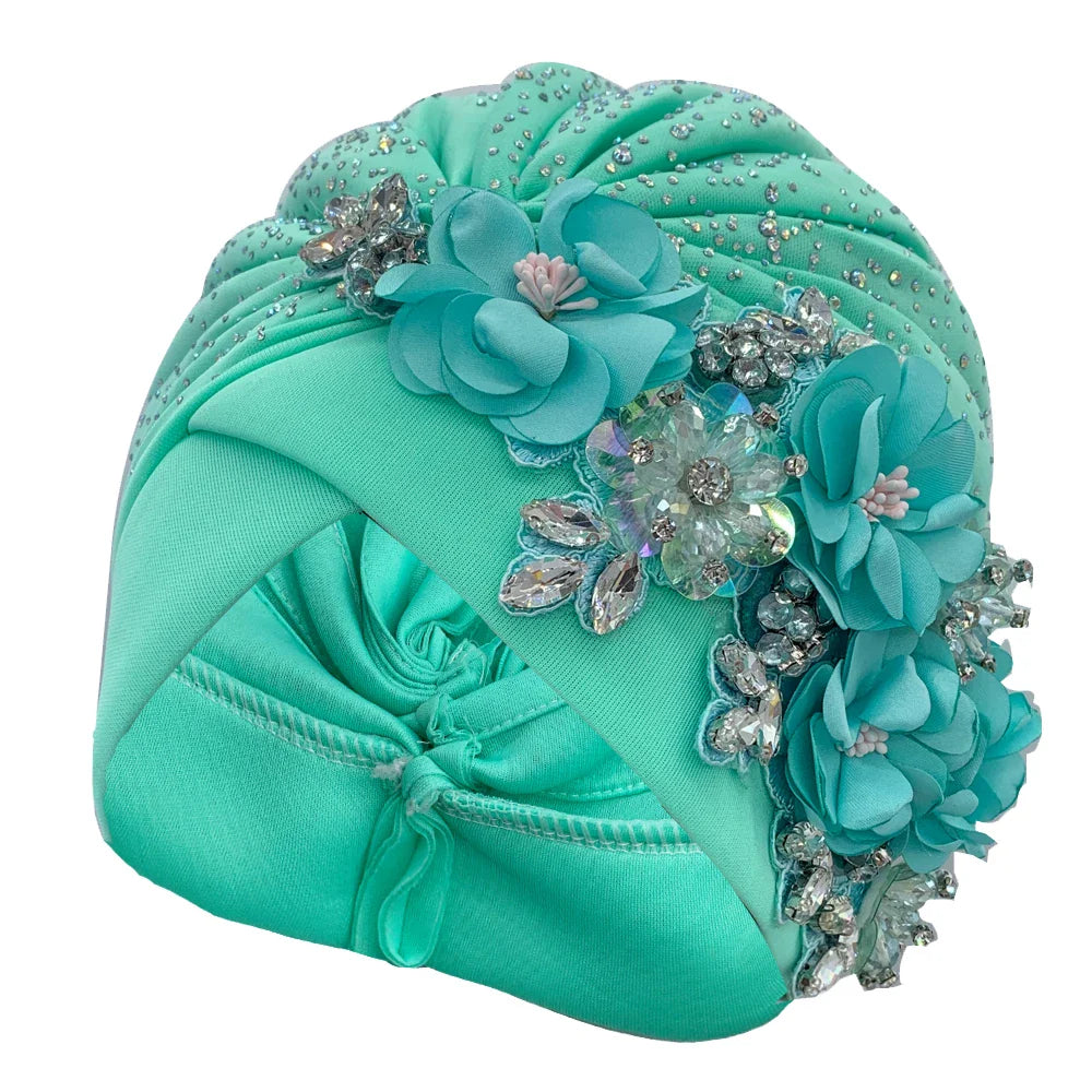 Elegant African Turban Cap with Shiny Rhinestone Ready to Wear Nigeria Auto Gele Headtie Party Women's Head Wrap Bonnet Turbante