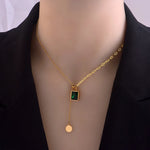 Load image into Gallery viewer, Korean Fashion Emerald Stainless Steel Gold Color Necklace for Woman Jewelry Girl's Sexy Clavicle Chain Collares Para Mujer