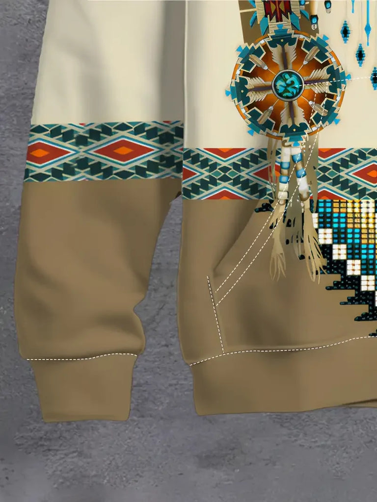 Vintage Ethnic Pattern Print Men's Hoodie Autumn Long Sleeves Hooded Sweatshirt Fashion Casual Streetwear Male Oversized Clothes