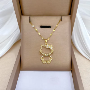 Hello Kitty Shiny gold-plated zircon necklace Cute girl Jewelry pendant girl collar accessories