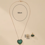 Load image into Gallery viewer, Obega Classic Trendy Green Cubic Zirconia Heart Shape Pendant Necklace and Earrings CZ Jewelry Sets for Women Gift