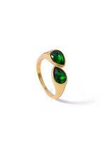 Load image into Gallery viewer, CARLIDANA Luxury Titanium Steel Zirconia Open Rings for Women 14K Gold Plated Stainless Steel Water Drop Zircon Ring Jewelry