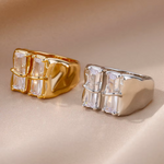 Load image into Gallery viewer, Irregular Square Zircon Rings For Women Stainless Steel Geometric Opening Ring Trend Wedding Party Fashion Jewerly Gift 2024