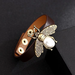 Load image into Gallery viewer, Kpop Bee Leather Bracelets for Women Retro Leather Pearl Bead Black Wrap Bracelet Snap Button Wristband Bangle Jewelry Girl Gift