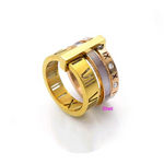 Load image into Gallery viewer, Trendy Shell Stainless Steel Rings Rings for Women Girls Three Layers Roman Numerals Rhinestone Bridal Women Rings Jewelry
