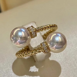 Load image into Gallery viewer, Huitan Temperament Double Imitation Pearl Open Ring Twist Gold Color Band New Fashion Women's Accessories Wedding Jewelry 2023
