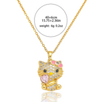 Load image into Gallery viewer, Gold Color Cute Shiny Zircon Hello Kitty Pendant Necklaces for Women Girls Pink Heart Crystal Charm Stainless Steel Jewelry Gift