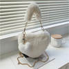 Faux Fur Heart-shaped Women Small Handbags Fluffy Plush Ladies Chain Shoulder Ba
