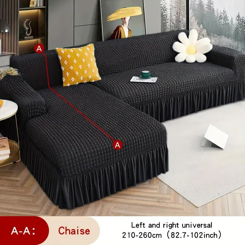 Stylish Boho 3D Seersucker Non-Slip Sofa Cover with Skirt – Elastic-band Closure, Machine Washable, Durable & Versatile Couch Protector for Home