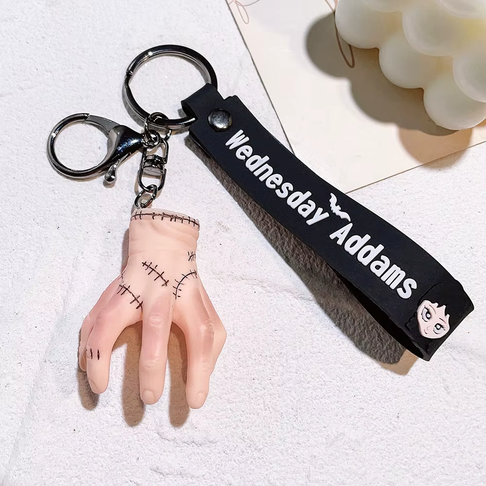 Horror Wednesday Addams Silicone Keychain Toy Thing Hand Home Decor Keychain Dol
