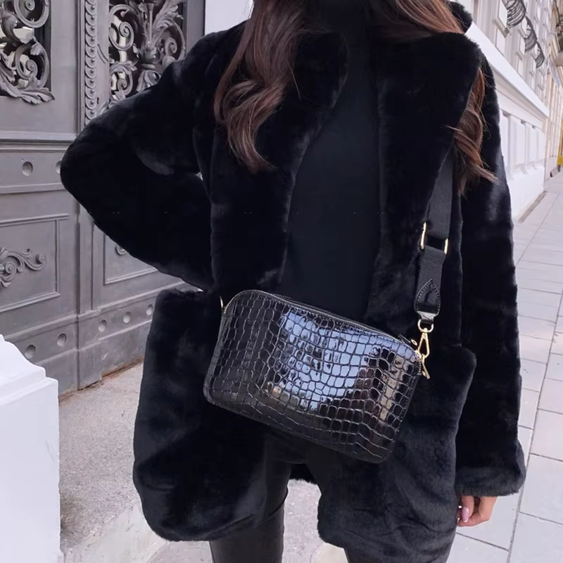 Elegant Long Sleeve Faux Fur Jacket Solid Color Warm Women's Overcoat Plus Size For Commuting European And American Style Leathe