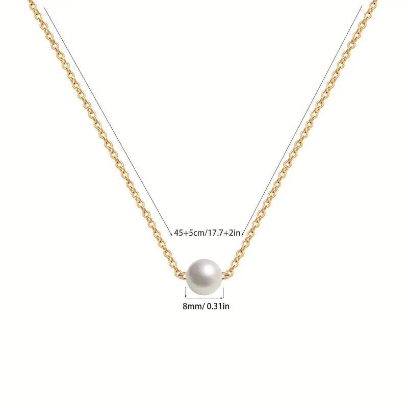 Stainless Steel Dainty Faux Pearl Pendant Necklace For Women Plated Handmade Layered Chain Necklace Daily Decor Jewelry Gift
