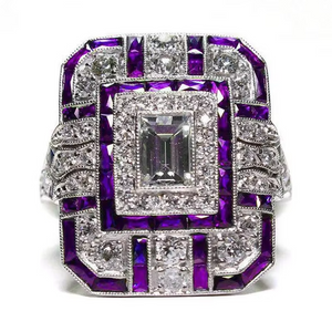 Elegant luxury retro ethnic style four-color square ring slightly inlaid with artificial zircon jewelry