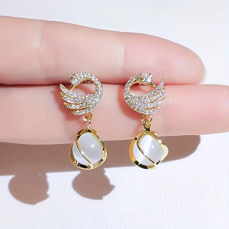 Swan-Shaped Dangle Earrings - Elegant, Classic, Hypoallergenic, Nickel-Free, Birthday Party, New Year Gift, Exquisite Creative Jewelry for Women