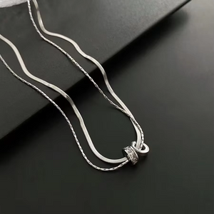 ANENJERY L316 Stainless Steel Double Layer Lucky Beads Small Ball Pendant Necklace for Women Niche Clavicle Chain Jewelry Gift