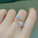 Load image into Gallery viewer, Huitan Temperament Double Imitation Pearl Open Ring Twist Gold Color Band New Fashion Women's Accessories Wedding Jewelry 2023
