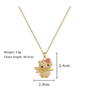 Creative Cute Zircon Hello Kitty Angel Pendant Necklaces for Women Girls Stainless Steel Chain Gold Color Jewelry Gifts