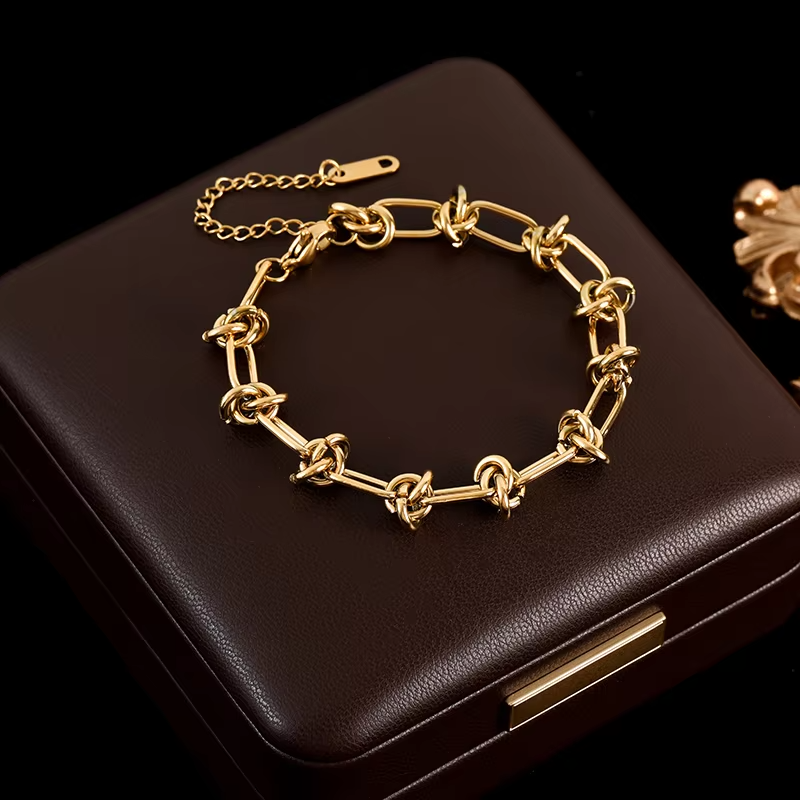 GANEMLY 316L Stainless Steel Cuban Wrist Chain Bracelet Bangle For Women Men Trendy 18K Gold Plated Waterproof Jewelry Bijoux