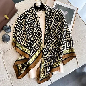 110*110 Abstract Twill Square Silk Scarf for Women Design Stoles Hijab Print Wra
