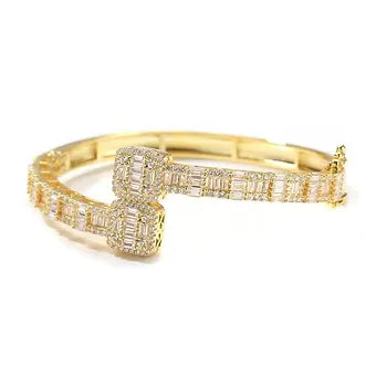 2024 luxury fashion bling cz custom opened square cubic zircon iced out gold col