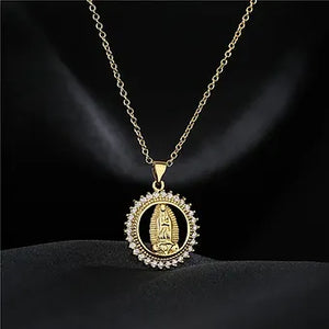 Good Quality Virgin Mary Women/men Necklaces, Gold Color Stainless Steel Virgin Mary Pendant with CZ Stone, Elegant Jewelry Gift