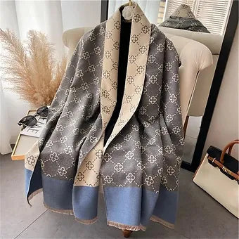 2024 Brand Warm Cashmere Poncho Shawl Scarf Luxury Print Thick Pashmina Winter