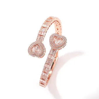 Uwin Baguette CZ Heart 6mm Adjustable Cuff Bangle Micro Paved Bling Cubic Zircon