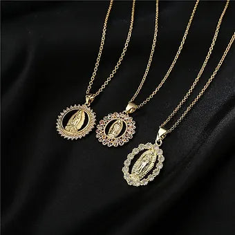 Men necklaces, gold color stainless steel virgin mary pendant with cz stone, elegant jewelry gift