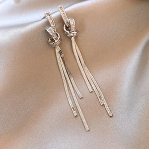 Luxury Silver Plated Long Tassel Drop Earrings with zirconia Elegant 925 Sterling Silver Needle Dangle Earrings for Women, Daily & Banquet Occasions, Unique Temperament Fashion Jewelry, New 2024 Trend