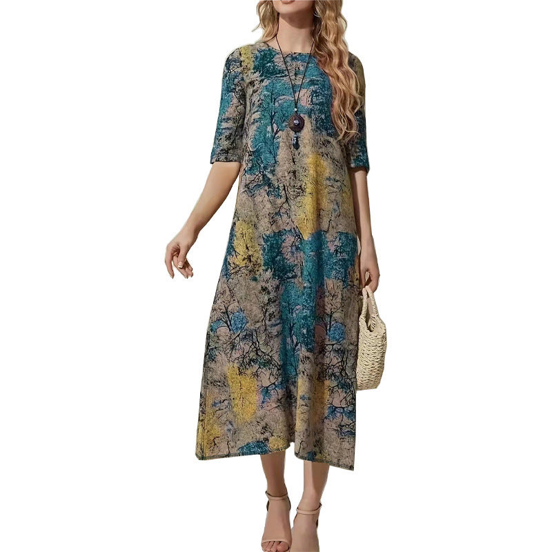 Ethnic Style Round Neck Printed Casual Dress