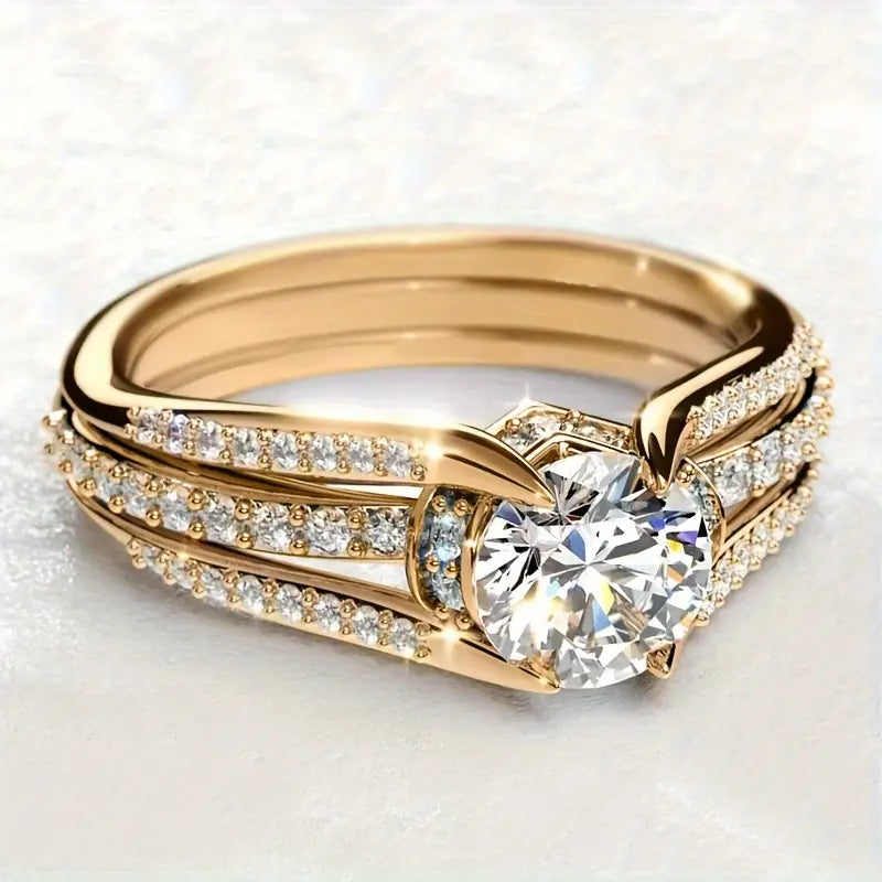 Elegant Promise Ring 18k Gold Plated Paved Shining zirconia Engagement / Wedding Ring Dupes Luxury Jewelry Perfect Gift For Female Golden Or Silvery Make Your Call