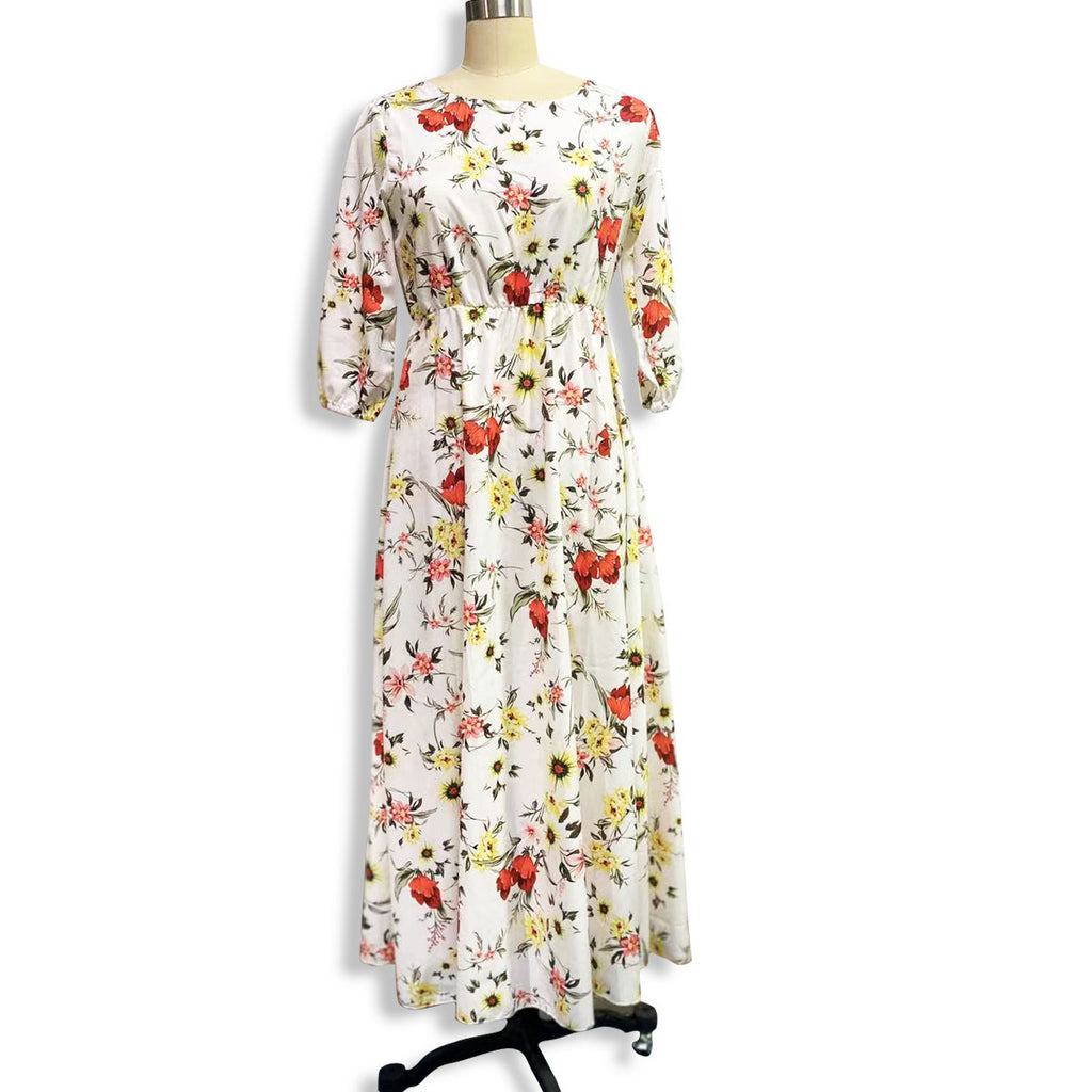 Chiffon Print Big Swing Dress Bohemian Resort Style Dress