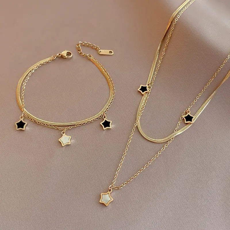 2pcs Bracelet Necklace Jewelry Set With Cute Star Pendant Perfect Birthday Gift For Sweet Girls Match Daily Outfits Preppy Jewelry