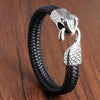 1pc Men's Fashion Punk Stainless Steel Snake Head Leather Braided Bracelet Accessories, Daily Holiday Gifts For Men