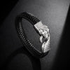 1pc Men's Fashion Punk Stainless Steel Snake Head Leather Braided Bracelet Accessories, Daily Holiday Gifts For Men