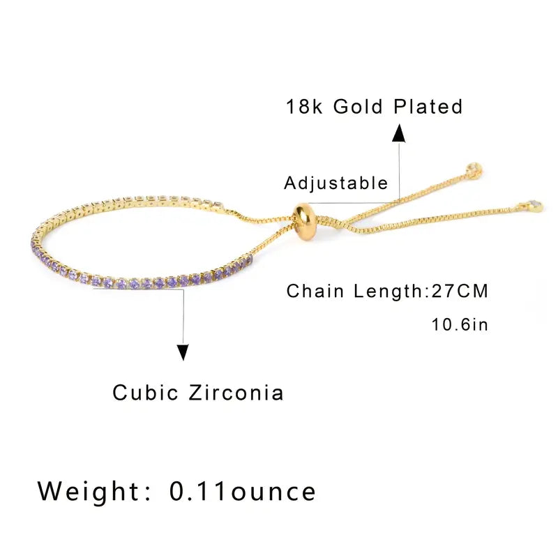 Glamorous 18K Gold-Plated, Stylish & Trend-setting Tennis Bracelet with Inlaid Cubic Zirconia, Adjustable Chic Alloy Jewelry for Fashion Forward Girls