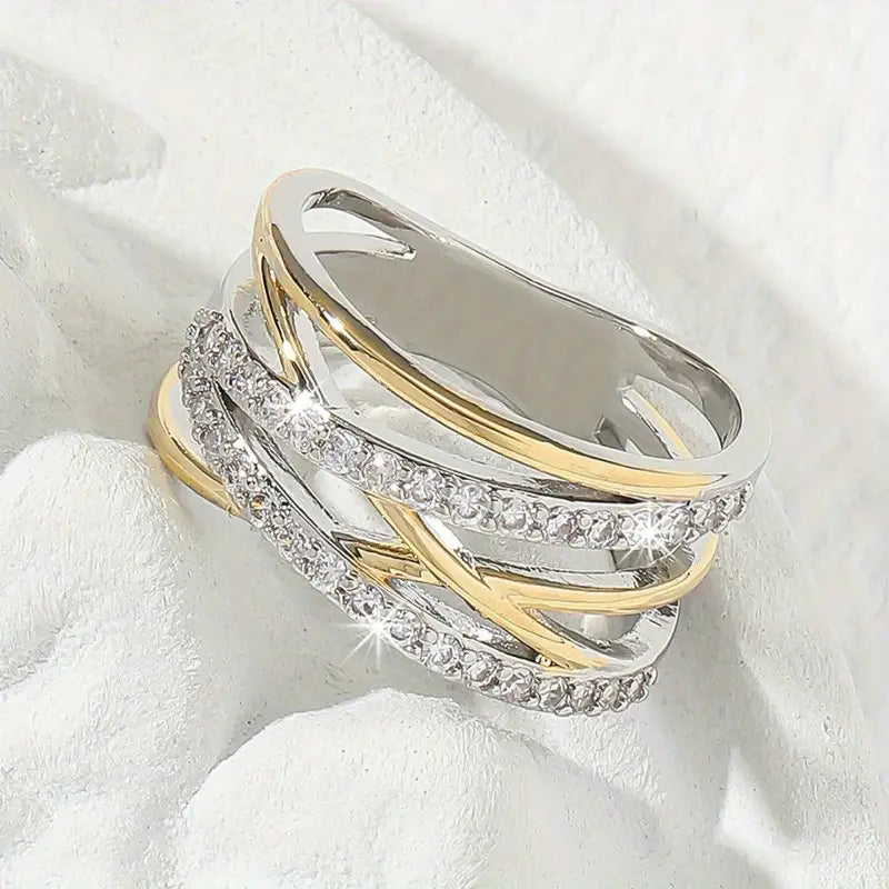 1pc exquisite intertwine band ring   wedding bands with paved shining zirconia, chic trendy design, luxury jewelry gift for your love, perfect engagement and wedding ring dupes