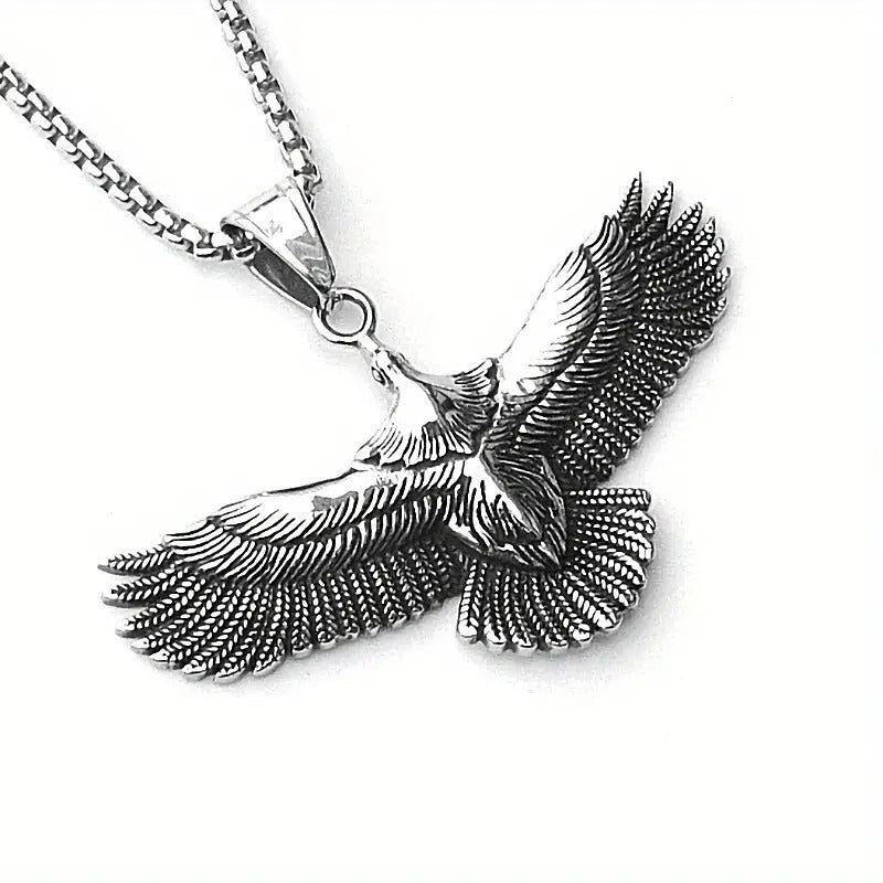 1pc Vintage Flying Eagle Pendant Necklace, Stainless Steel Chain, Fashion Feather Eagle Necklace