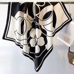 Load image into Gallery viewer, Big Camellia Print Shawl Elegant Color Block Large Square Scarf Silk Feeling Twill Scarf for Women Casual Bandana
